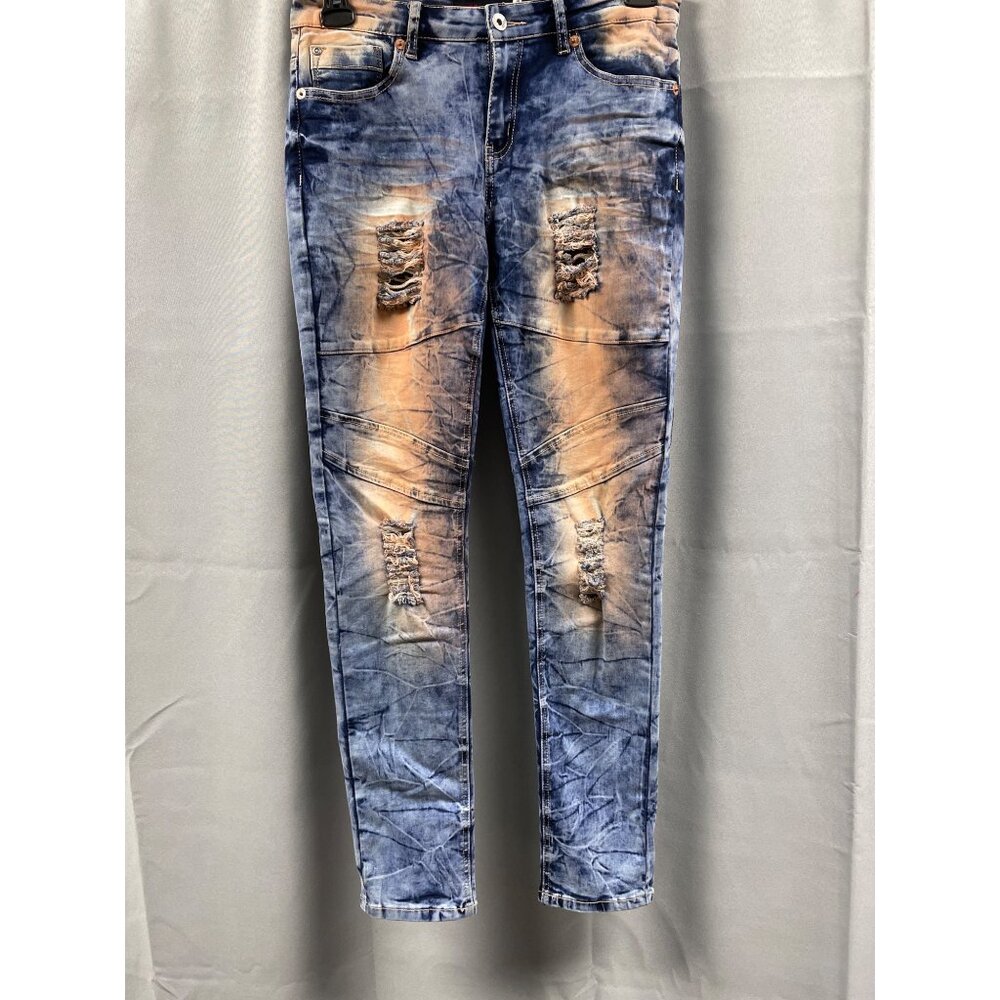 Mystiq Women's Blue/Orange Stretch Skinny Ripped Jeans Size 7 x 30" SKU 5125